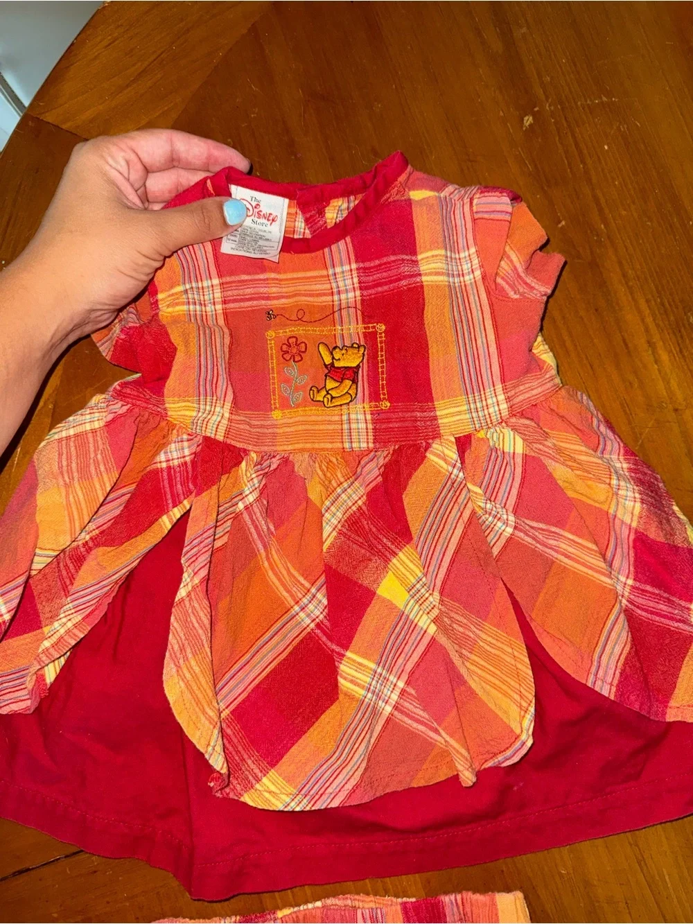 Vintage Disney Baby Winnie the Pooh Red & Orange Plaid Dress